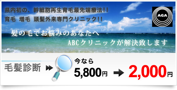 ふさふさおもろまちのABCクリニックは、
モノレールおもろまち駅徒歩3分。ABCクリニック沖縄院は県内初の、幹細胞再生育毛最先端療法、育毛・増毛 頭髪外来専門クリニックです。お気軽にお問合せ下さい。


